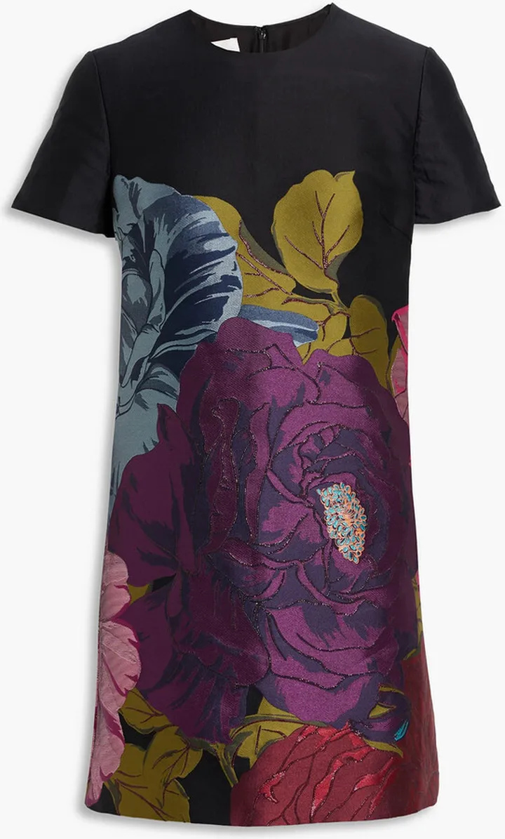 Metallic floral-jacquard mini dress