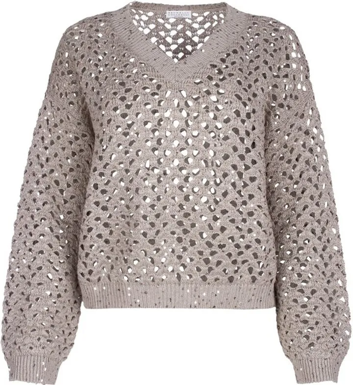 Brunello Cucinelli V-Neck Crochet Knitted Jumper