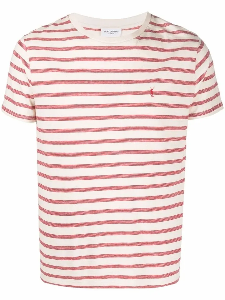 striped embroidered-logo T-shirt
