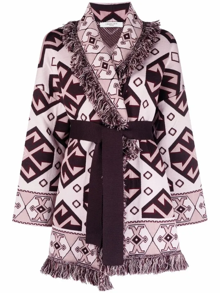 Geometric-Pattern Wool Coat