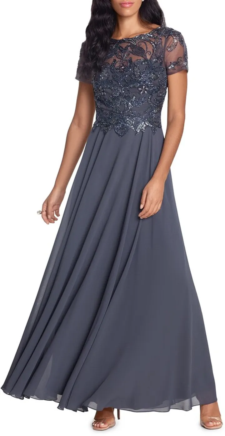 Beaded Short Sleeve Gown
