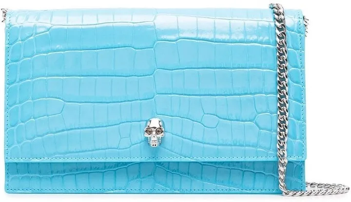 Skull logo croc-effect bag