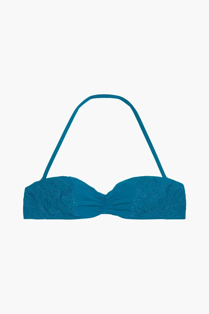 Anemone ruched embroidered bandeau bikini top