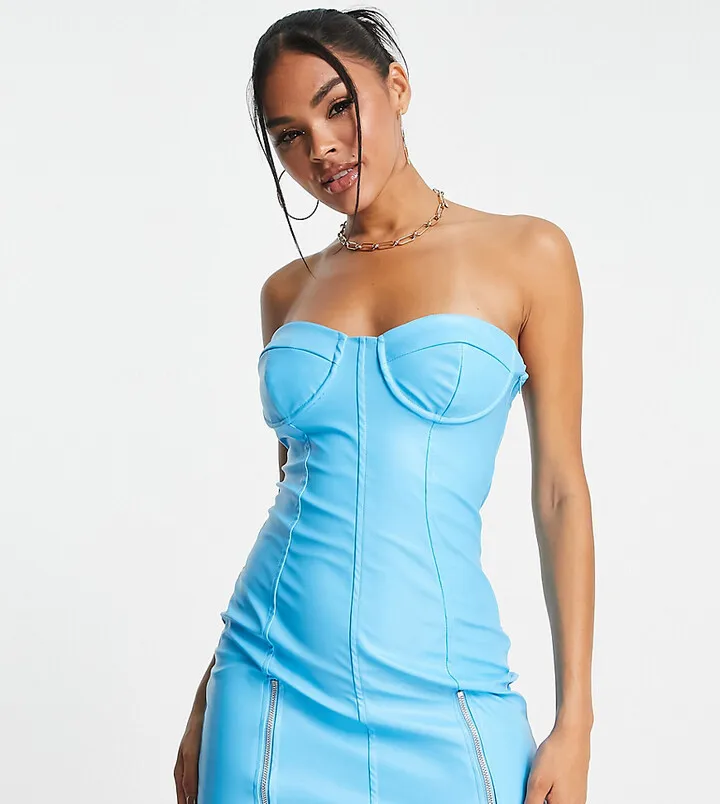 ASYOU PU zip detail bust cup mini dress in aqua