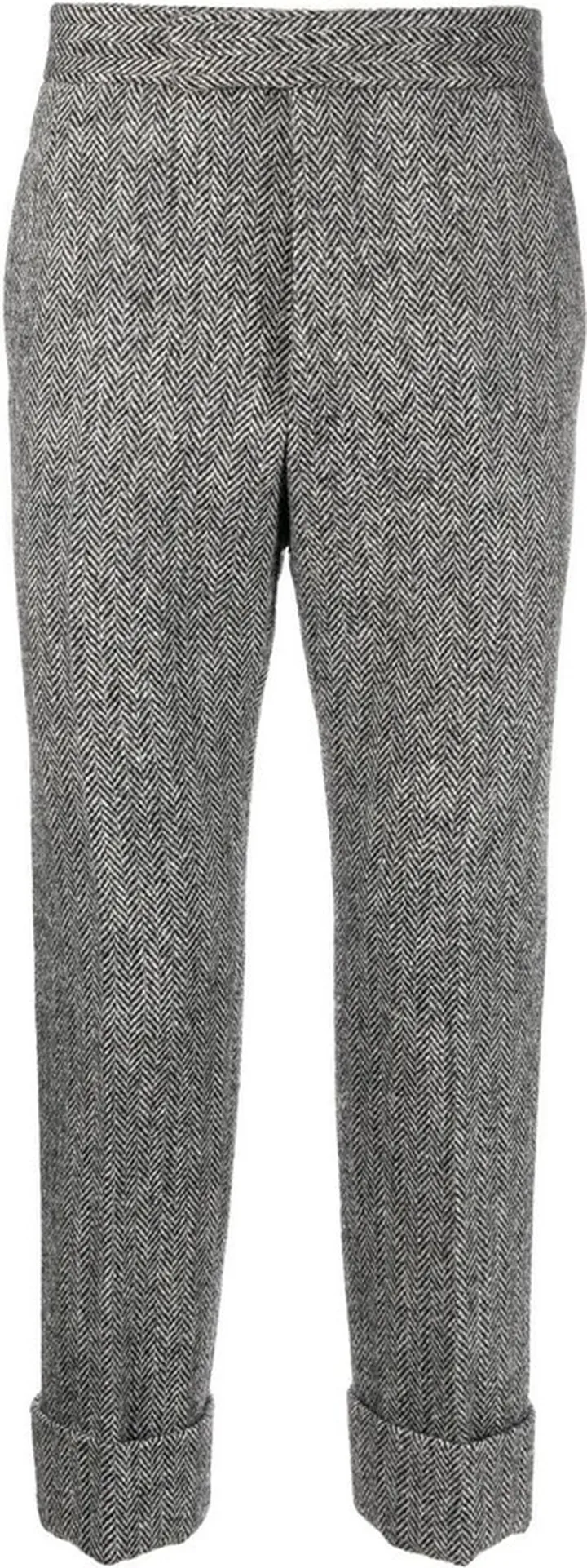 Cropped Chevron-Knit Tweed Trousers