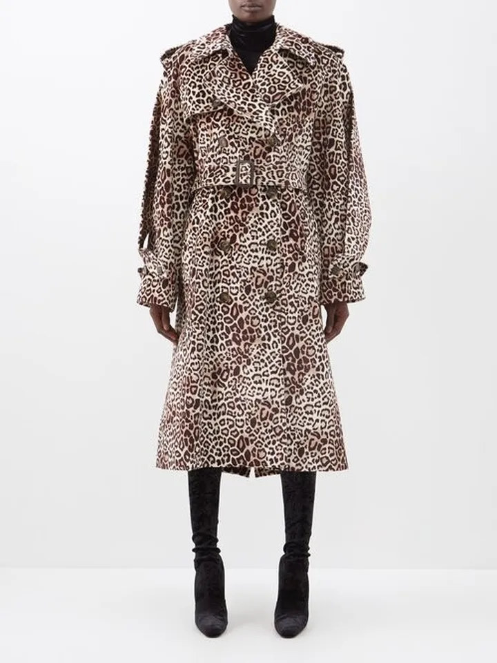Leopard-print Faille Trench Coat