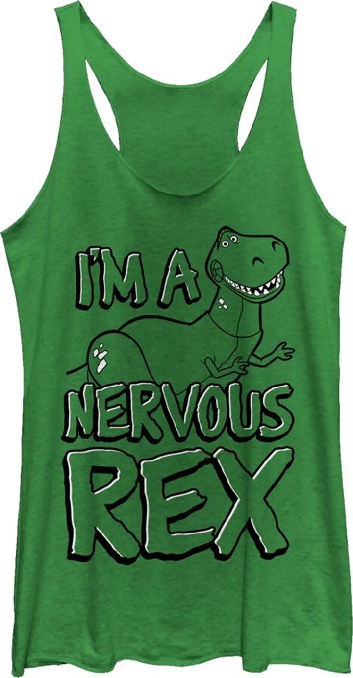 Women's Toy Story Nervous Rex Racerback Tank Top - Envy Green - Small