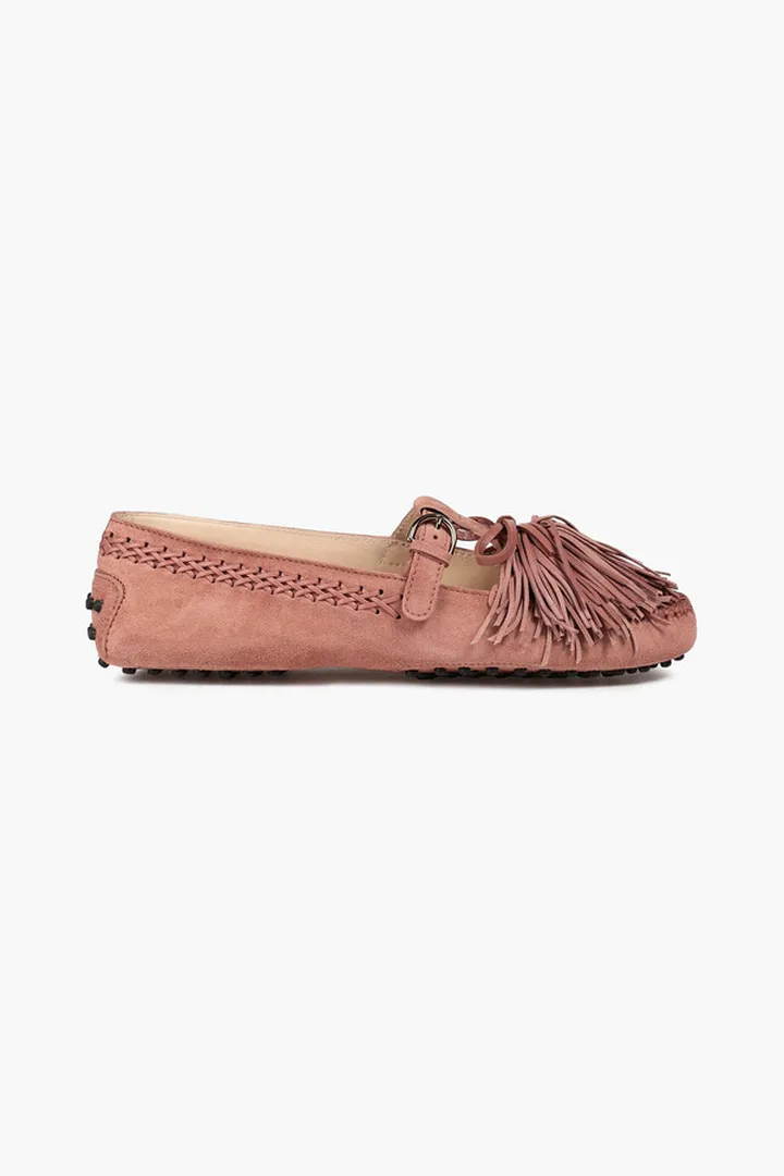 Fringed suede loafers