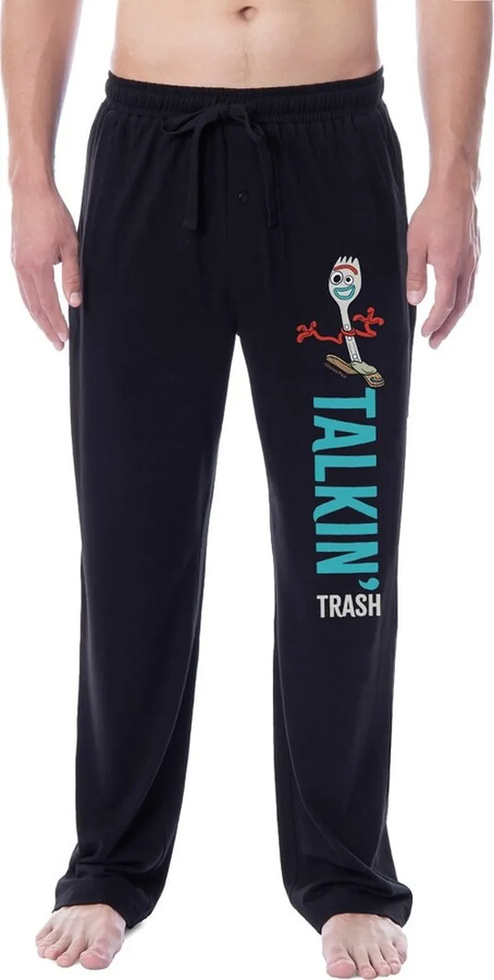 Disney Mens' Toy Story Movie Forky Talkin' Trash Sleep Pajama Pants (X-Large) Black