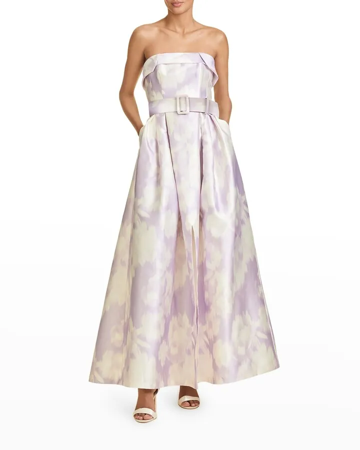 Brielle Floral-Print Strapless Gown