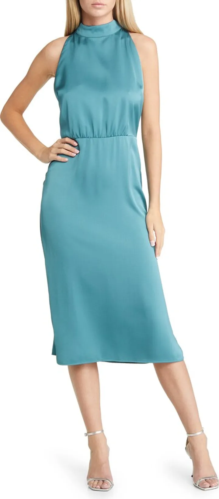 Halter Neck Satin Midi Dress