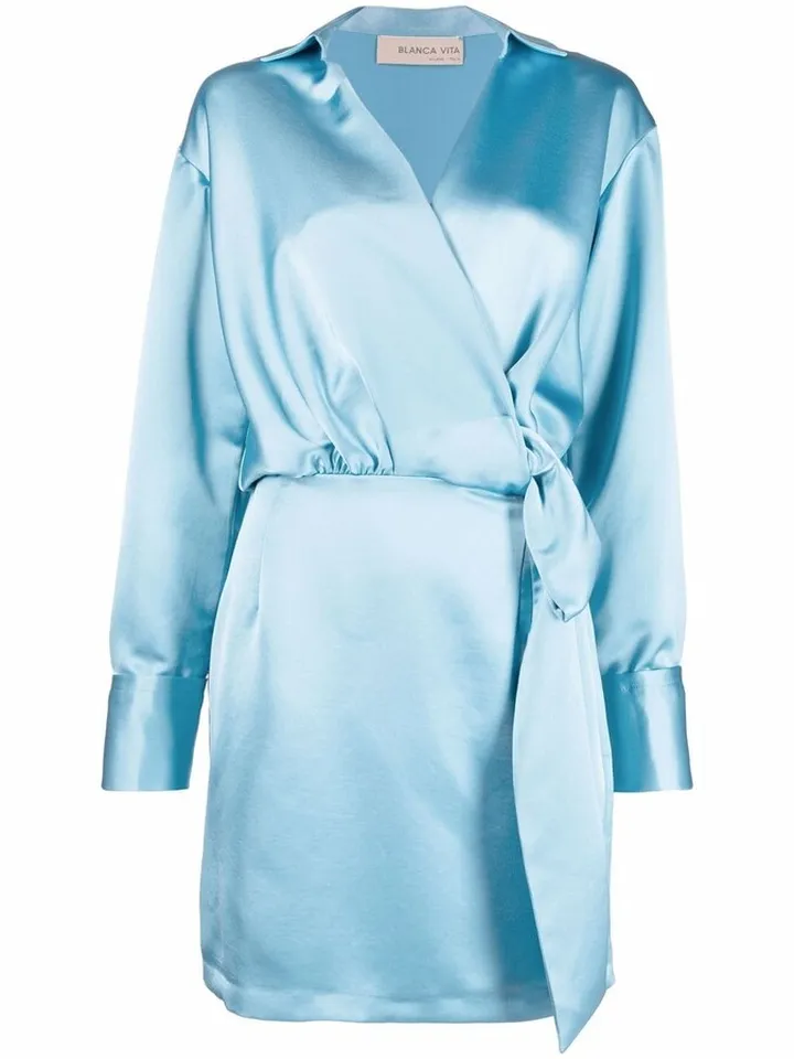 Wrap-Style Satin-Effect Dress