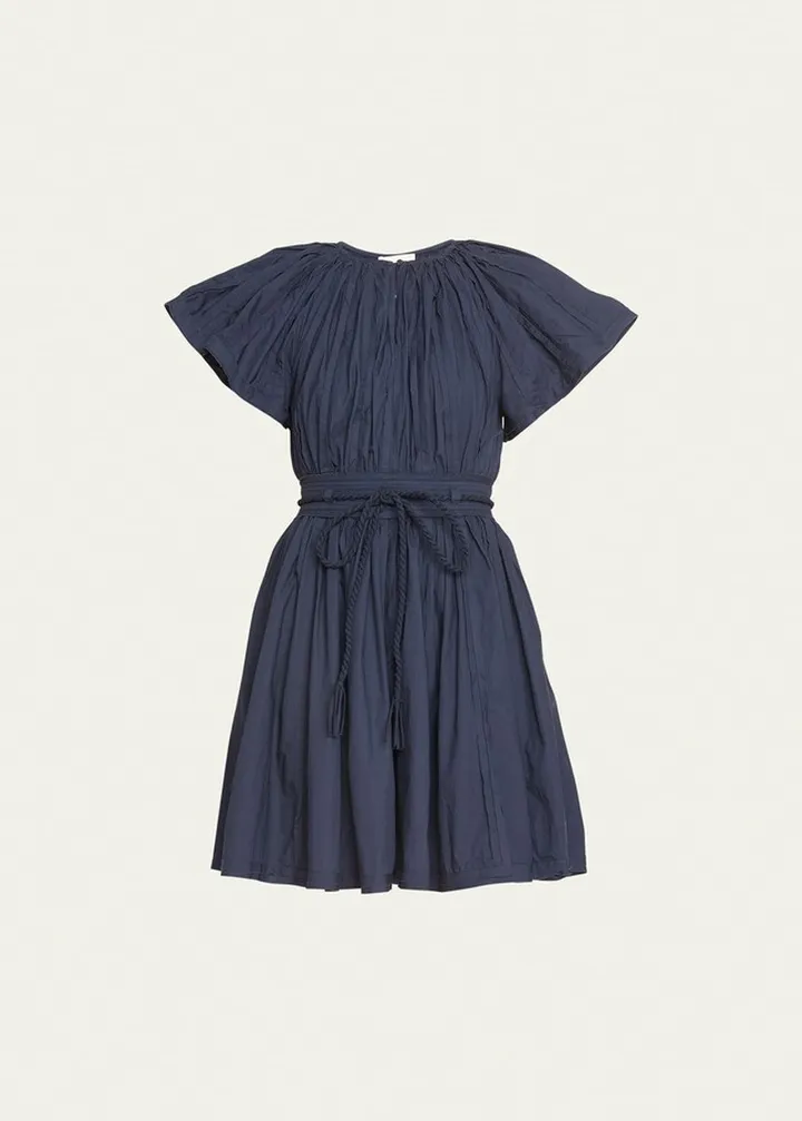 Jessa Pleated Tie-Belt Mini Dress