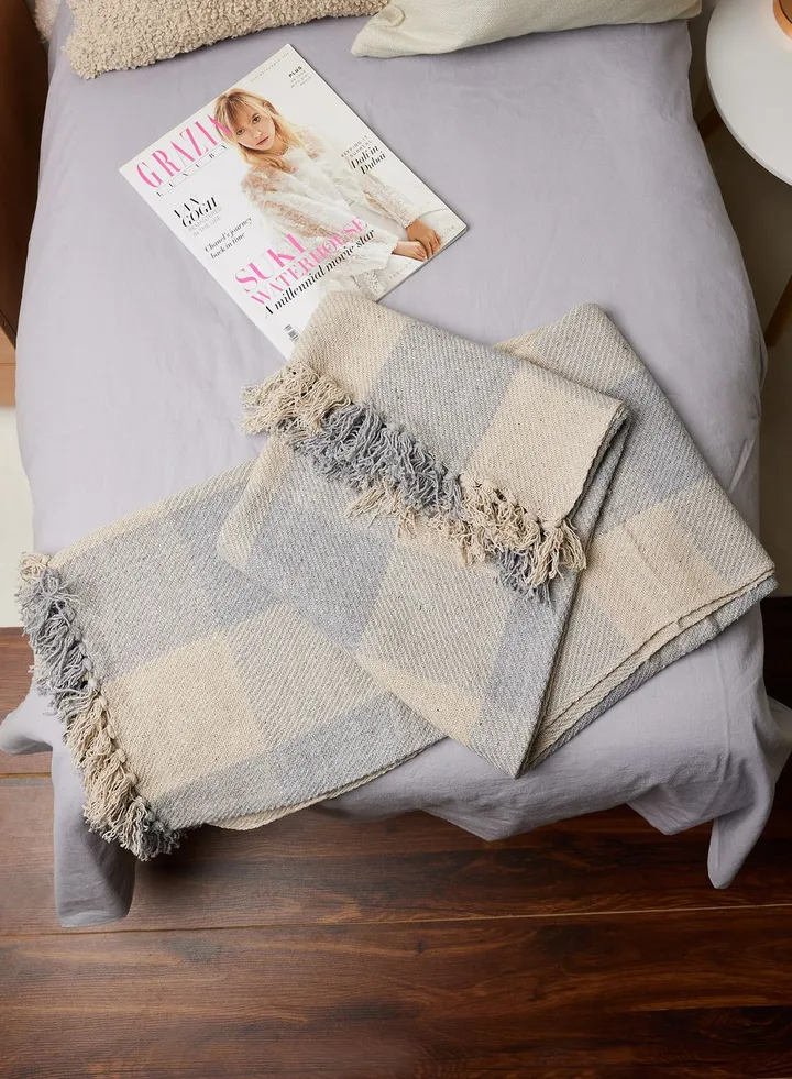 Grey Checkboard Throw