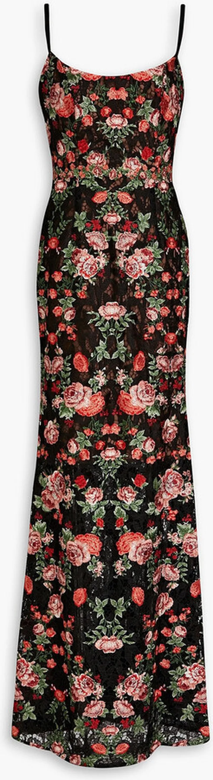 Embroidered macramé gown