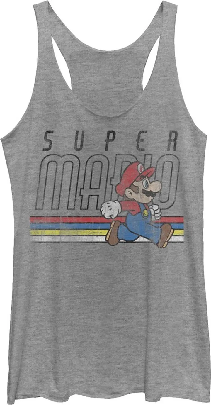 Women's Nintendo Super Mario Classic Stripes Racerback Tank Top - Gray Heather - Medium