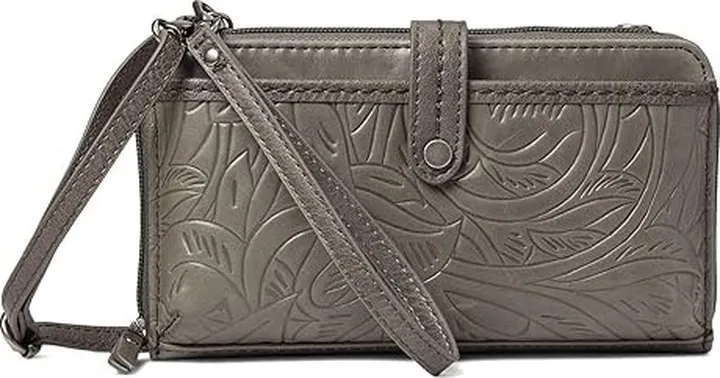 The Sak Iris Large Smartphone Crossbody (Slate Leaf Embossed 1) Cross Body Handbags