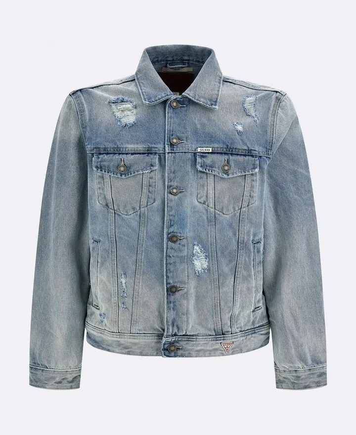 Guess Men's Dillon Light-Wash Folded Collar Denim Jacket