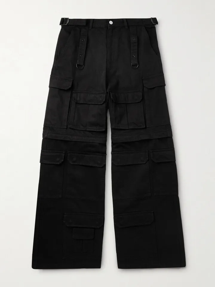Convertible Wide-Leg Cotton-Twill Cargo Trousers