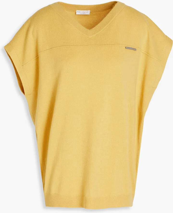 Bead-embellished cashmere top