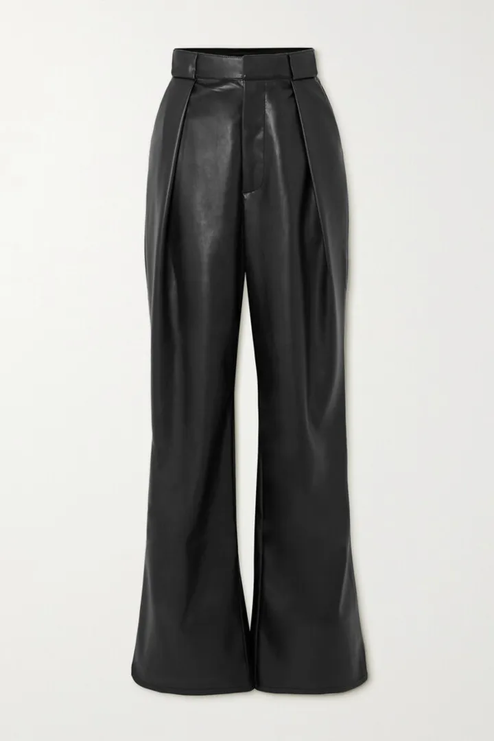 Mother - Tunnel Vision Pleated Faux Leather Straight-leg Pants - Black