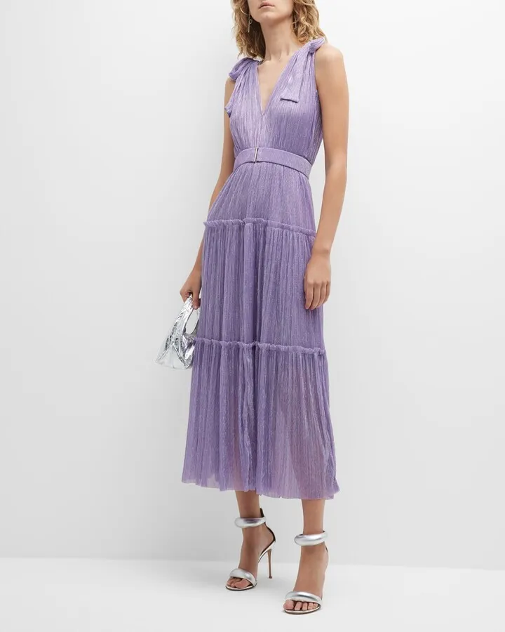 Helena Long Pleated Shimmer Dress