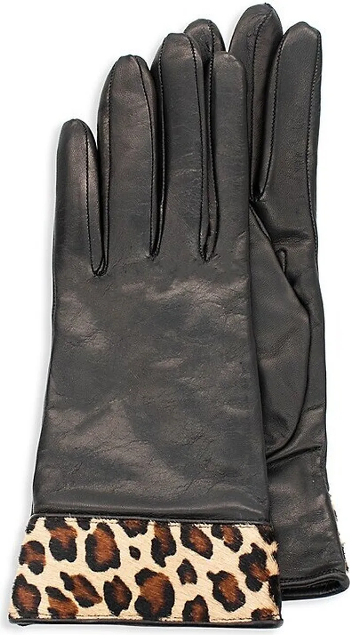Leopard-Print Calf Hair & Leather Gloves