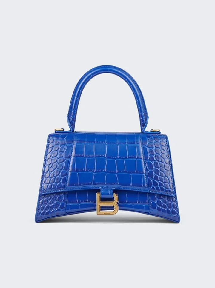 Crocodile Embossed Hourglass Handbag Indigo