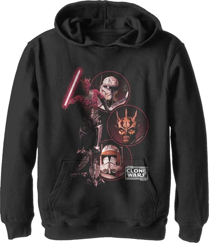 Boy's Star Wars: The Clone Wars Dark Side Group Shot Pull Over Hoodie - Black - Small