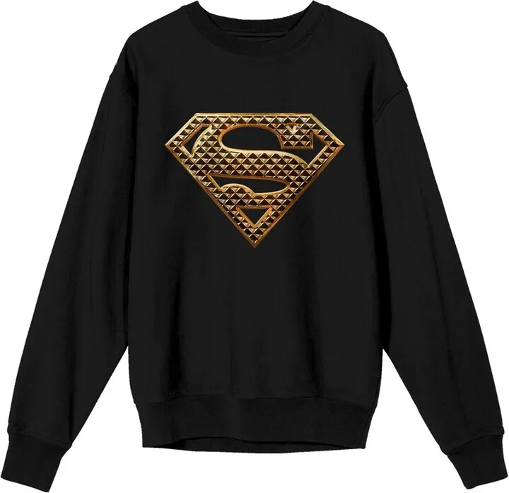 Superman Textured Shield Crew Neck Long Sleeve Black Women’s Sweatshirt-Medium