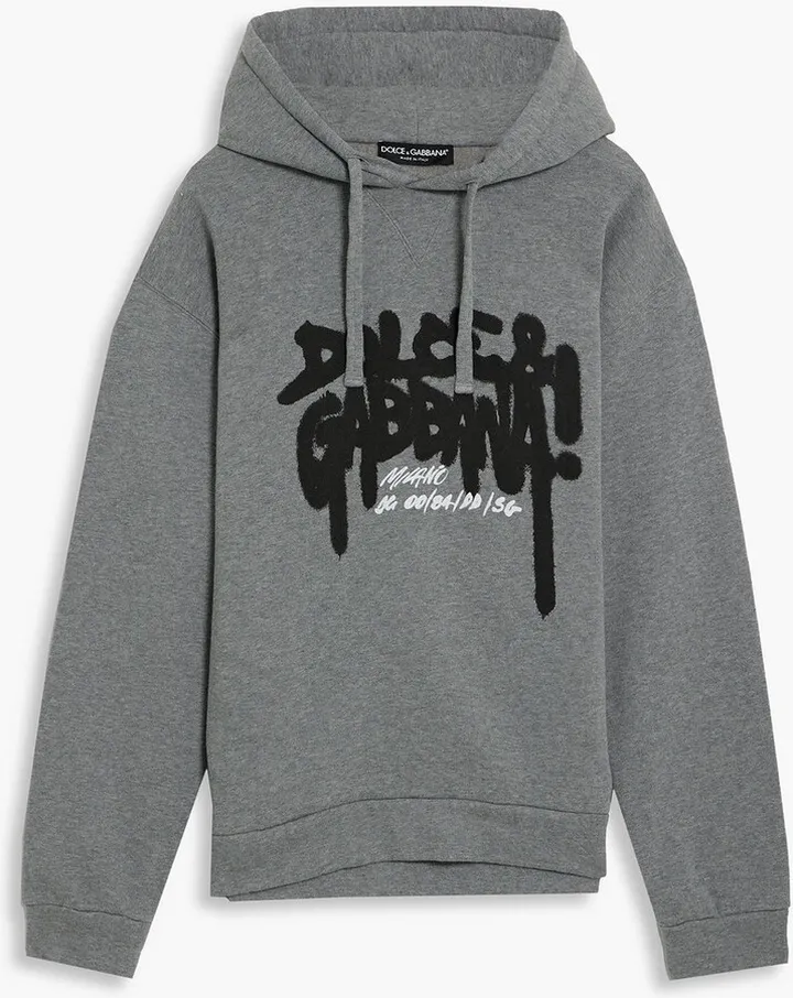 Printed cotton-blend fleece hoodie