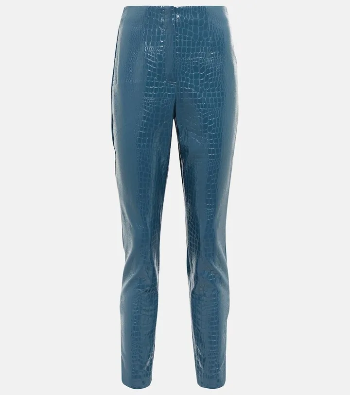 Croc-effect faux leather slim pants