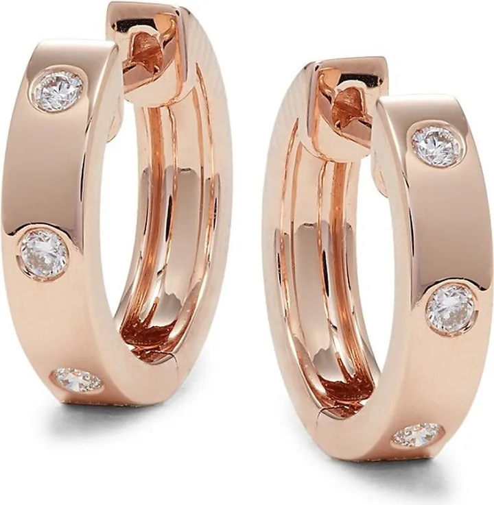 14K Rose Gold & 0.11 TCW Diamond Hoop Earrings