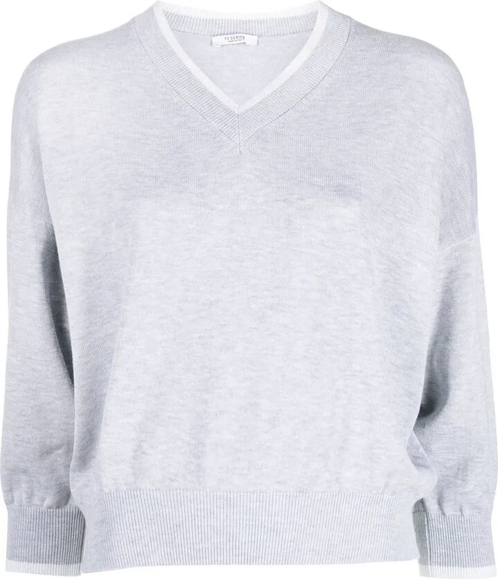 V-neck cropped-sleeve jumper