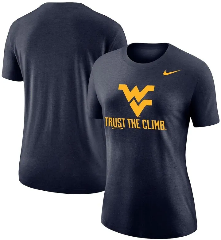Women's Nike Navy West Virginia Mountaineers Trust the Climb Varsity T-shirt