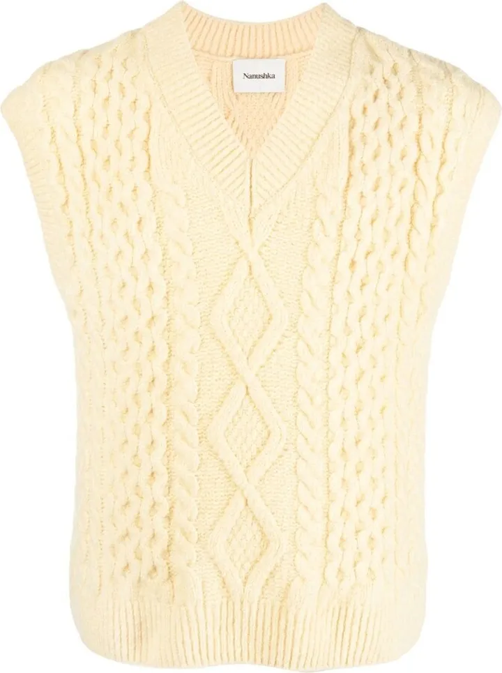 V-neck cable-knit vest