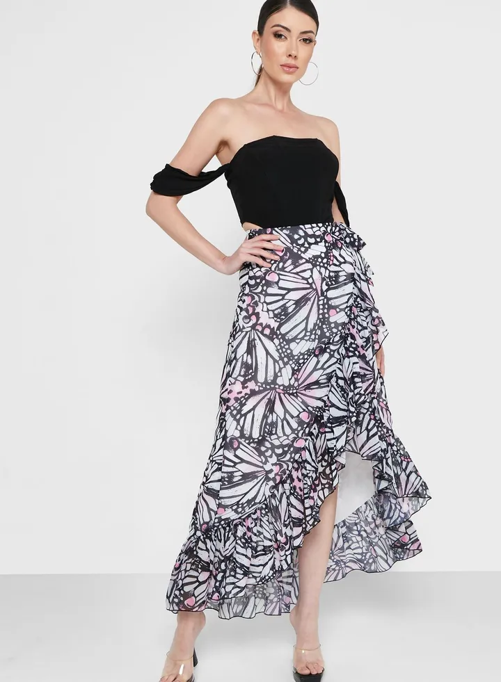 High Low Printed Wrap Skirt