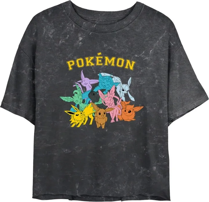 Junior's Pokemon Eeveelutions Mineral Wash Crop T-Shirt - Black - X Large