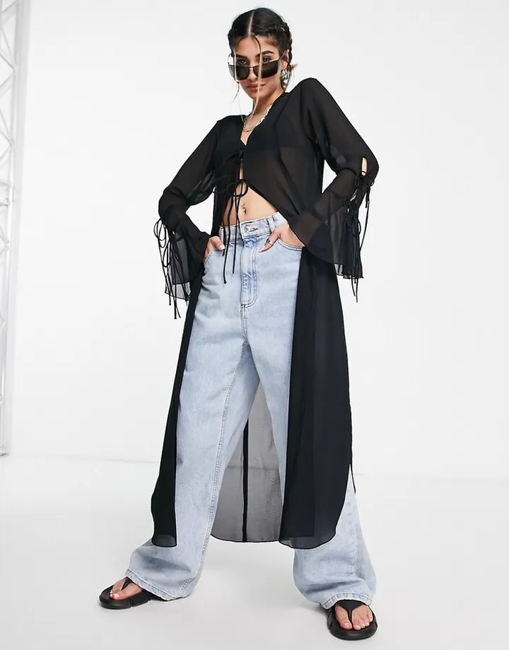 Weekday sheer chiffon midi cardigan in black