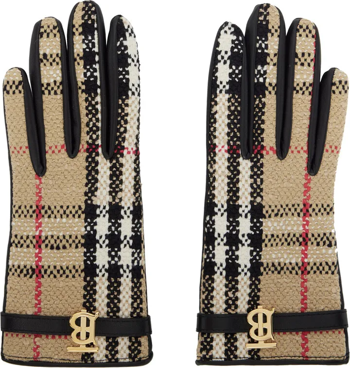Burberry Black & Beige Vintage Check Gloves