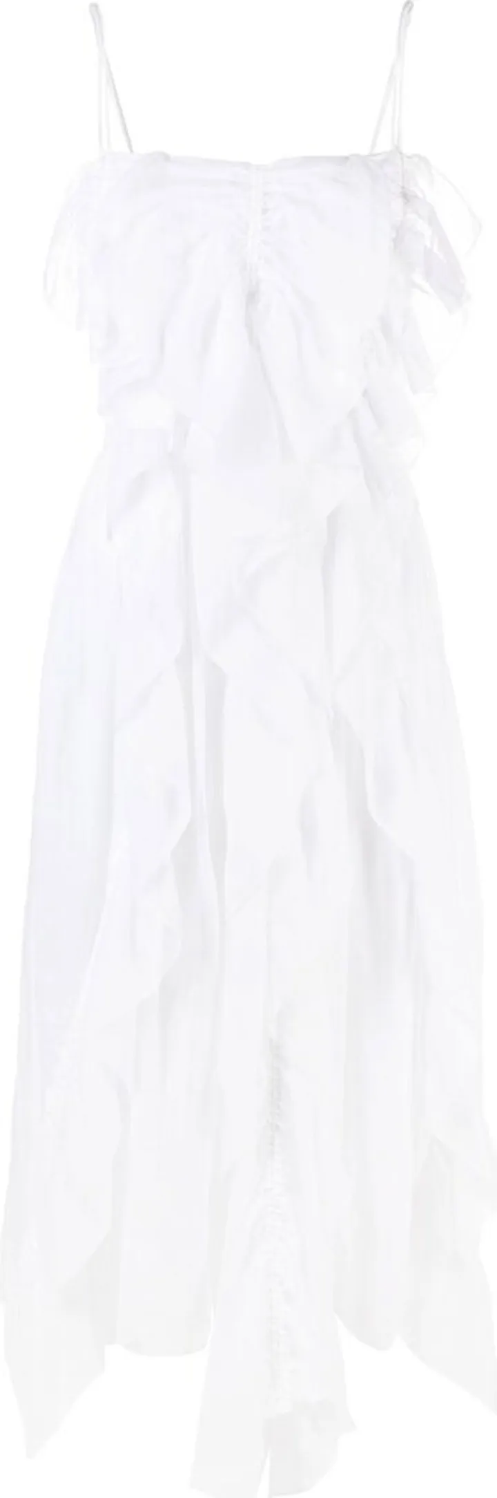 White Ruffled Ramie Midi Dress