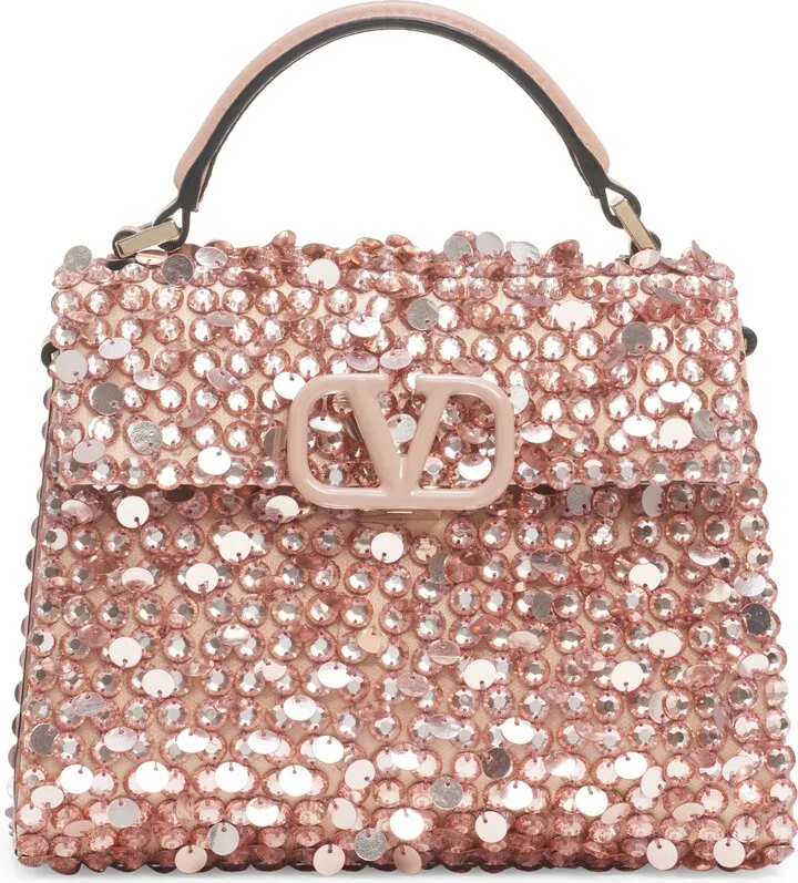 Mini VSling Crystal & Paillette Top Handle Bag