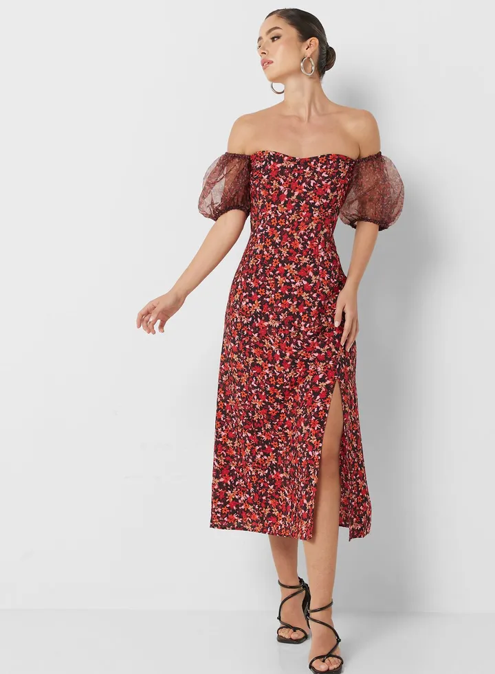 Floral Print Puff Sleeve Dress