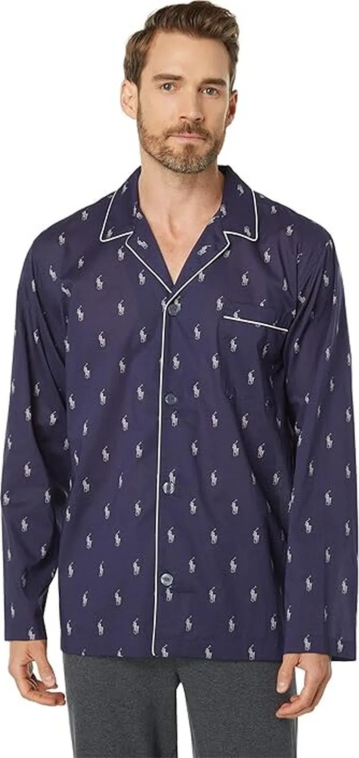 Polo Ralph Lauren AOPP Woven Sleepwear Long Sleeve PJ Shirt (Navy Cream AOPP) Men's Pajama