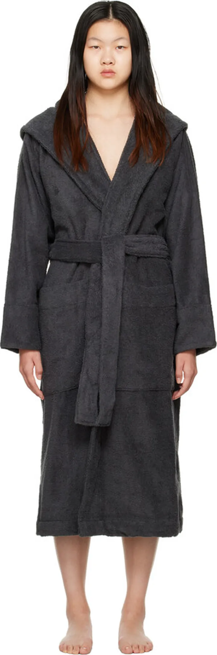 Tekla Black Oversized Hooded Bathrobe