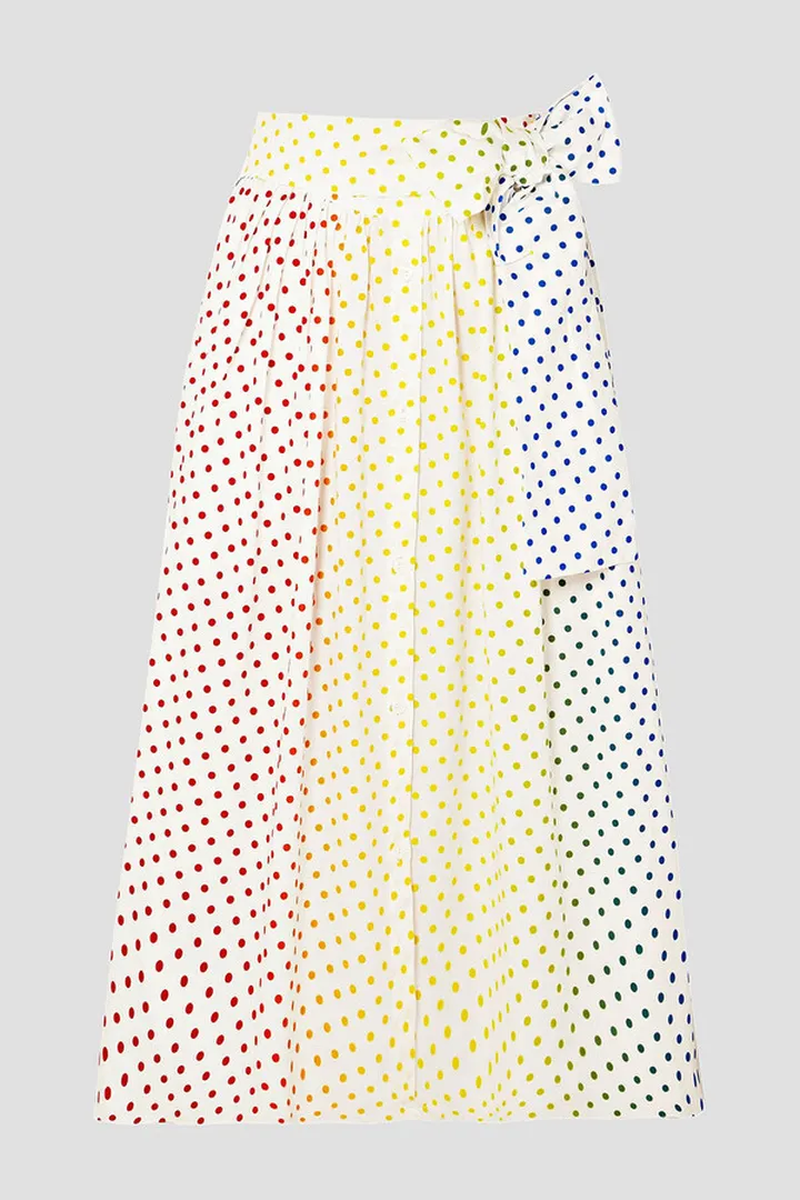 Polka-dot flocked cotton-blend poplin midi skirt