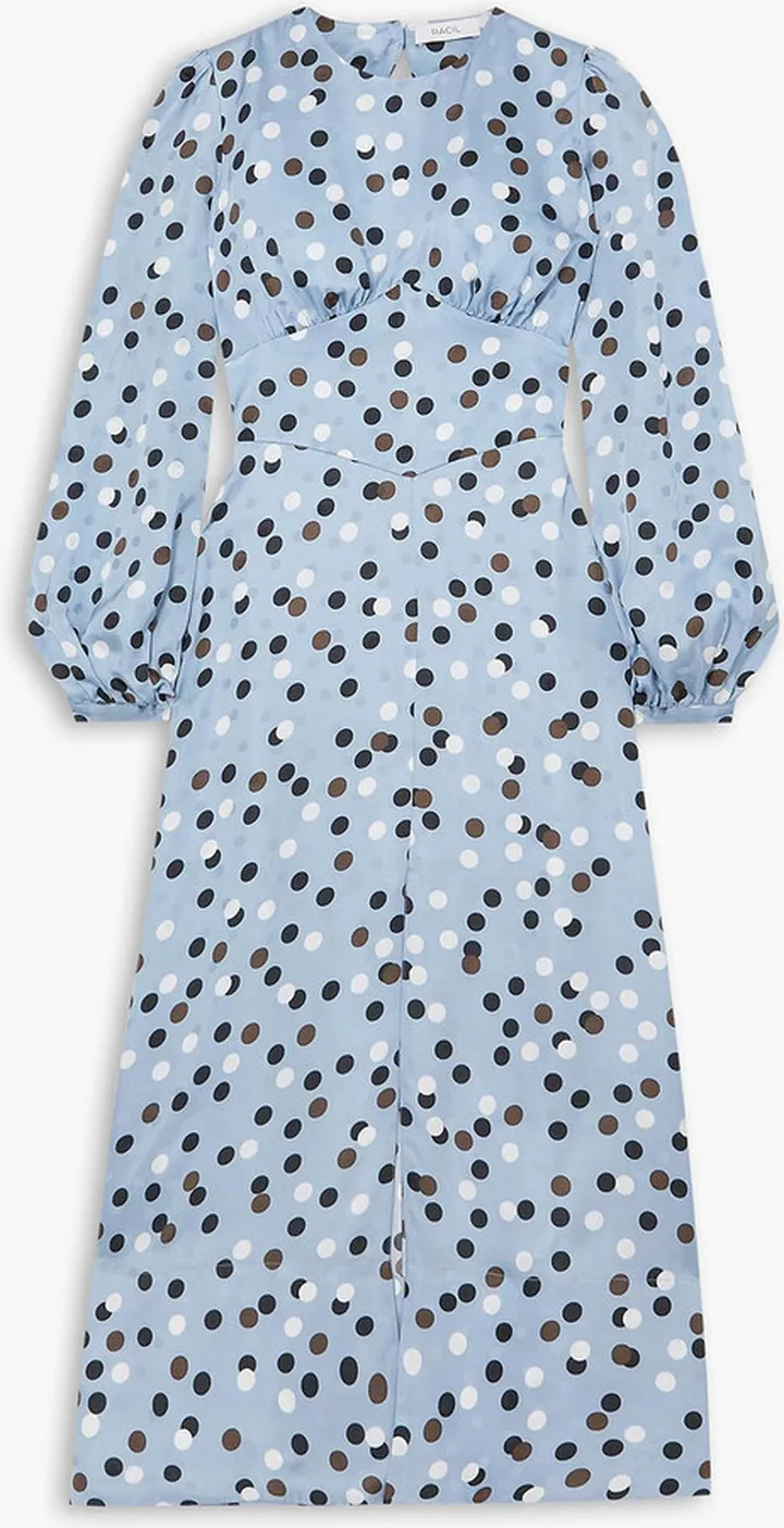 Elisa cutout polka-dot satin-jacquard midi dress