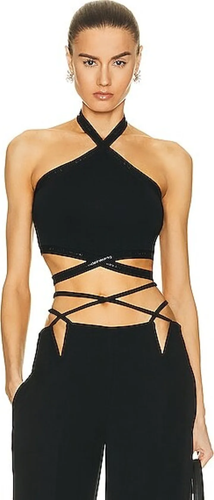 Alexander Wang Criss Cross Logo Halter Top in Black