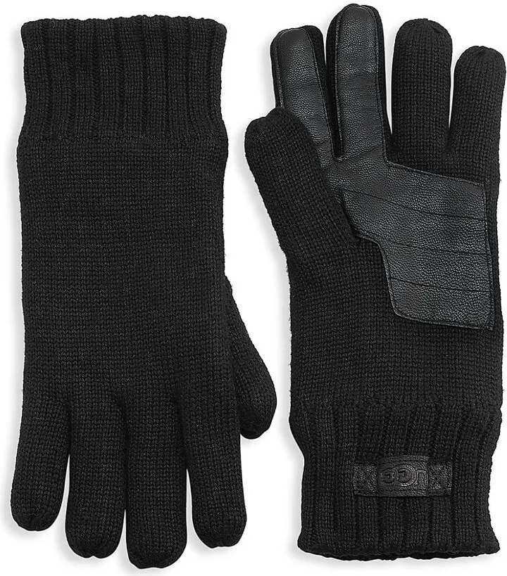 Leather-Trimmed Knit Gloves