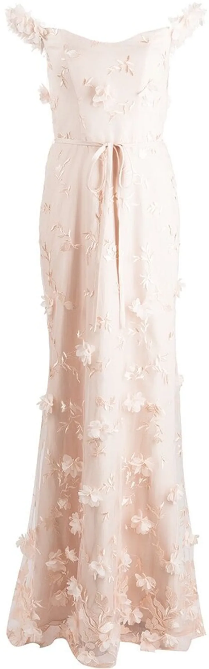 Floral-Embroidered Floor-Length Gown